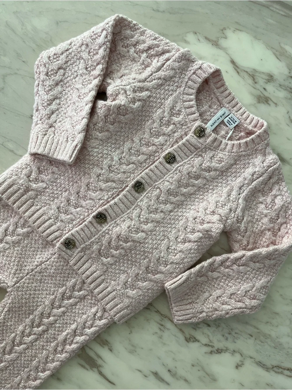 Janie and Jack Pale Pink Cable-Knit Cardigan & Pants Matching Set